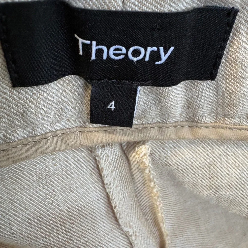 Theory Terena Terra Wash Pants Womens 4 Beige Linen Blend Wide Leg H0503216 FLAW